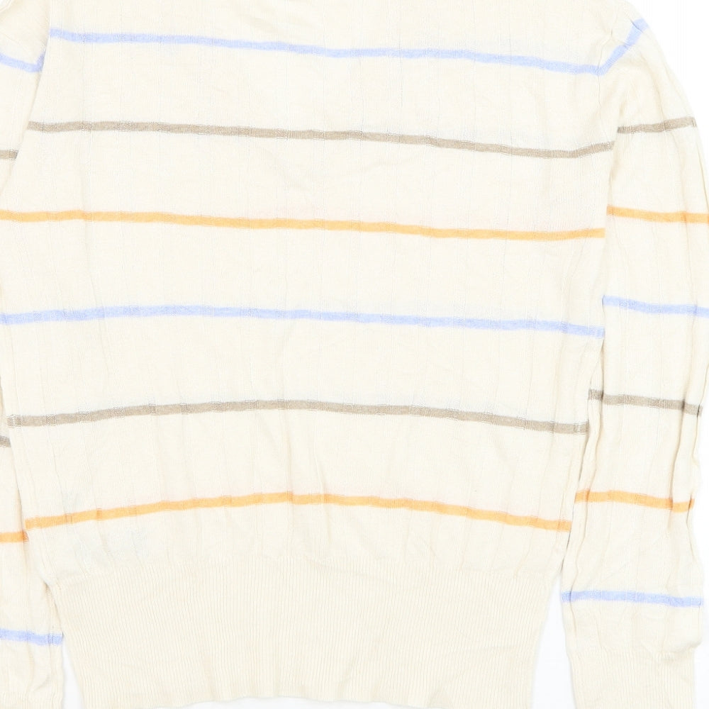 Marks and Spencer Womens Ivory V-Neck Striped Viscose Pullover Jumper Size S