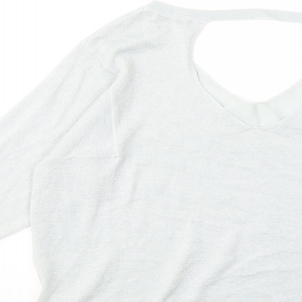 Marks and Spencer Womens Blue Acrylic Basic T-Shirt Size 12 V-Neck