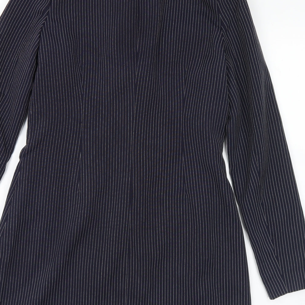 Missguided Womens Blue Striped Overcoat Jacket Size 14