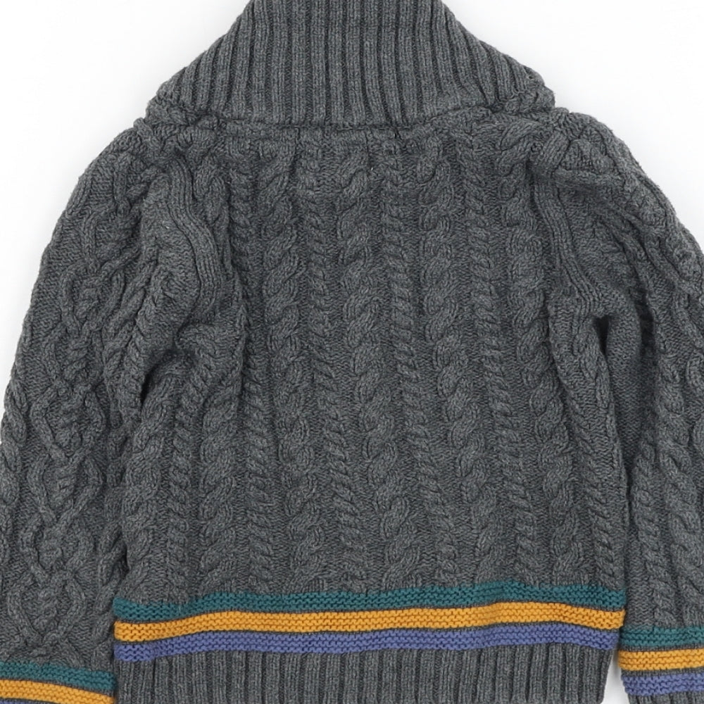 E of M Boys Grey Roll Neck Cotton Cardigan Jumper Size 4 Years Button