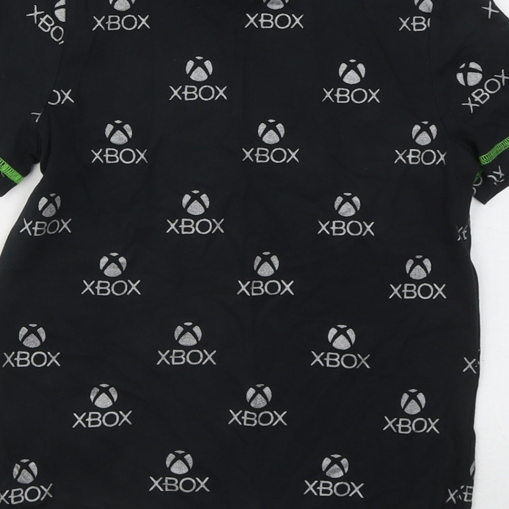 F&F Boys Black Geometric Cotton Basic T-Shirt Size 5-6 Years Round Neck - Xbox