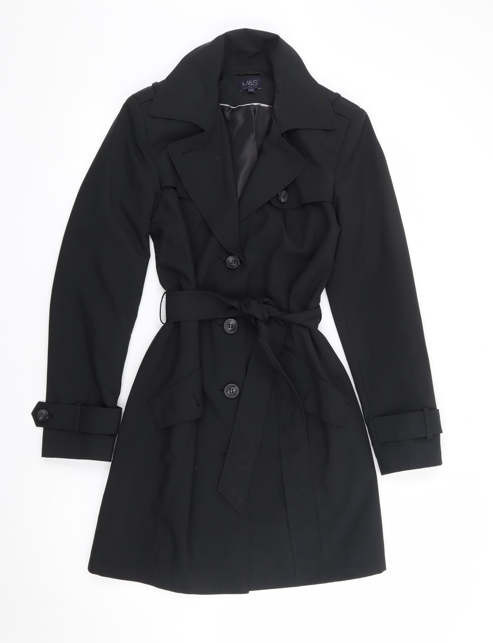 Marks and Spencer Womens Black Trench Coat Coat Size 10 Button