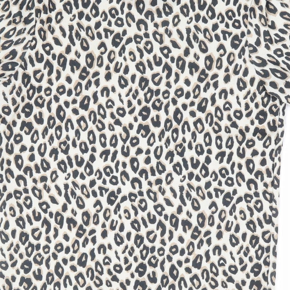 New Look Womens Brown Animal Print Polyester Jersey T-Shirt Size 6 Round Neck - Leopard Print