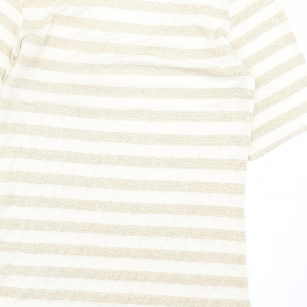 Esprit Womens Beige Striped Viscose Basic T-Shirt Size S Scoop Neck - Beige & Gold