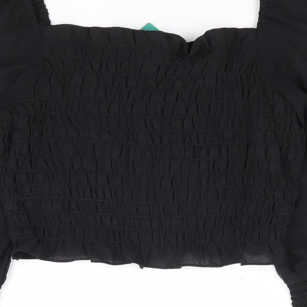 Divided by H&M Womens Black Polyester Cropped Blouse Size S Square Neck - Shirred Bust