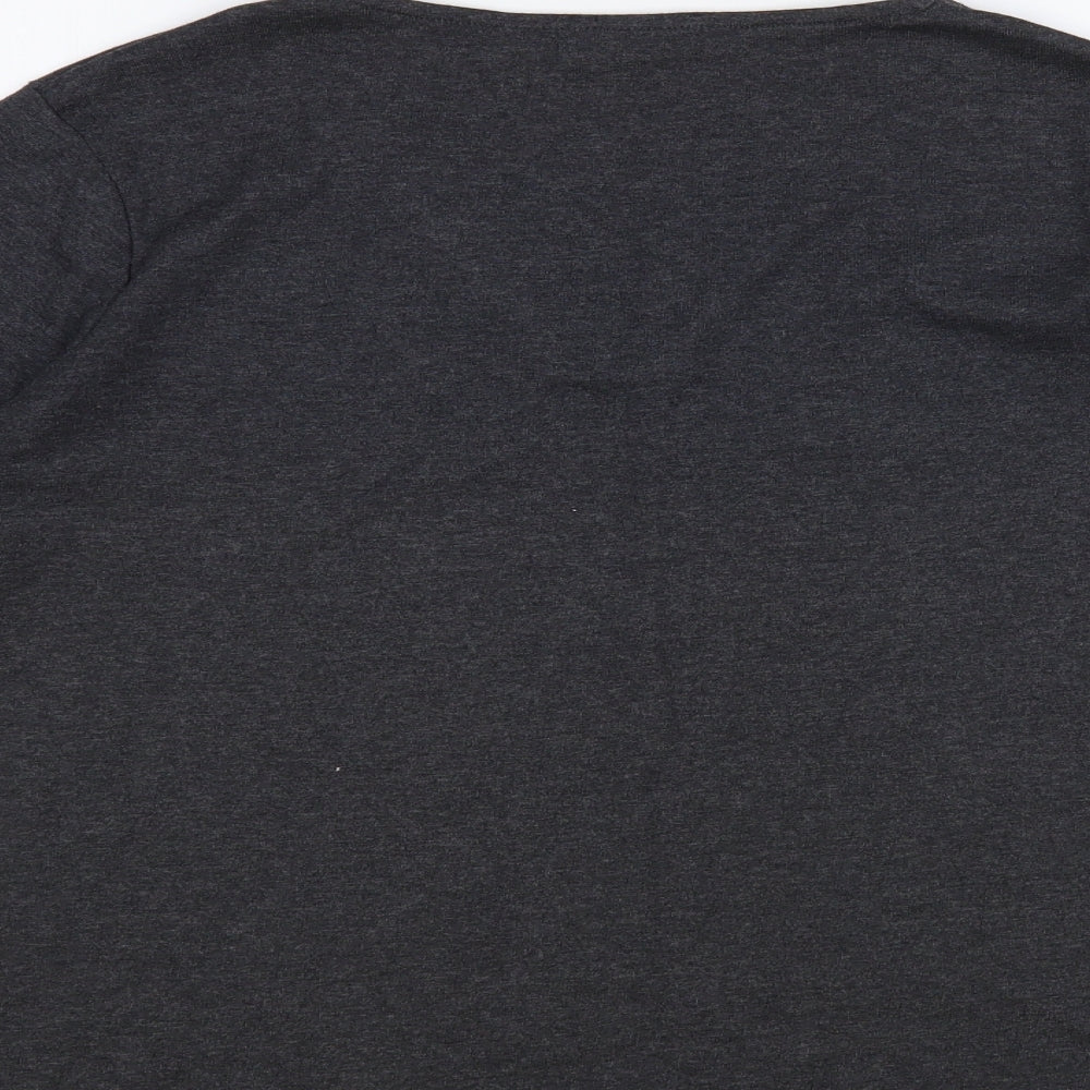 Punt Roma Womens Grey Cotton Basic T-Shirt Size L V-Neck - Embelished Neckline