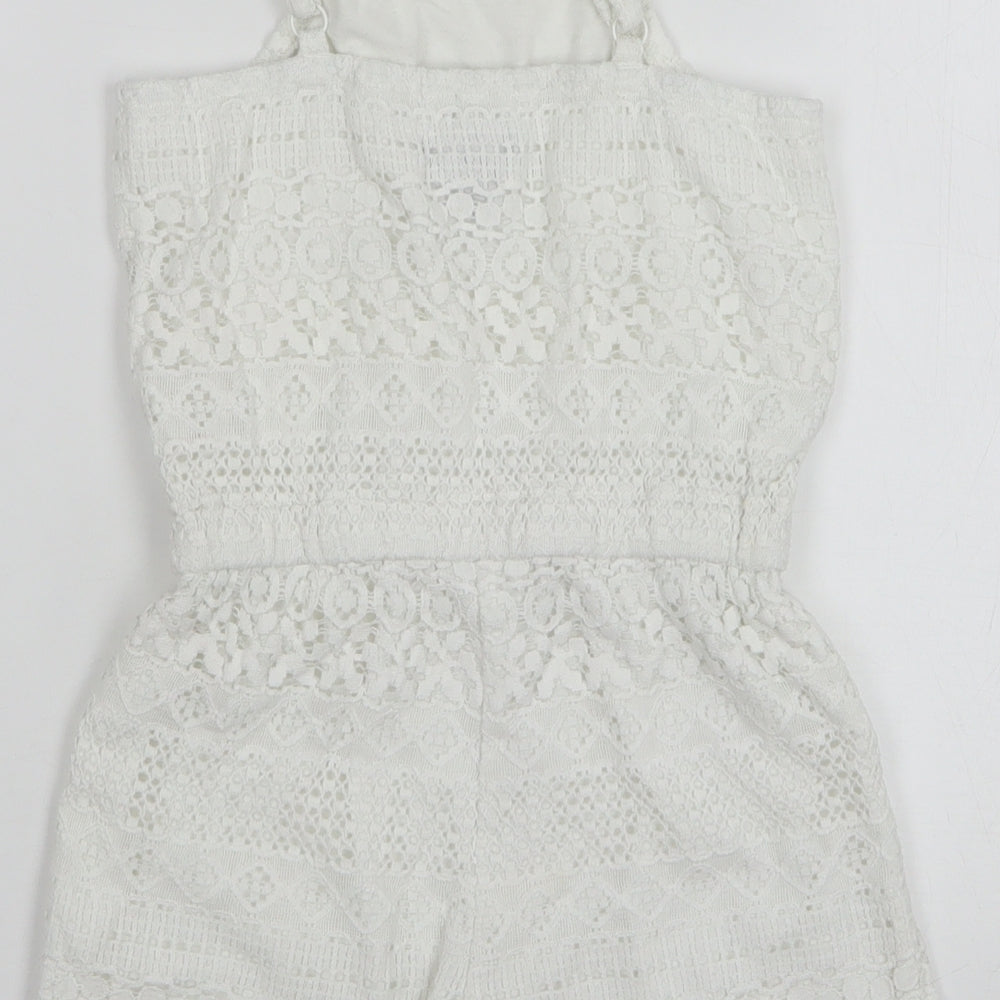 Gap Girls White Geometric Cotton Playsuit One-Piece Size 8-9 Years Pullover