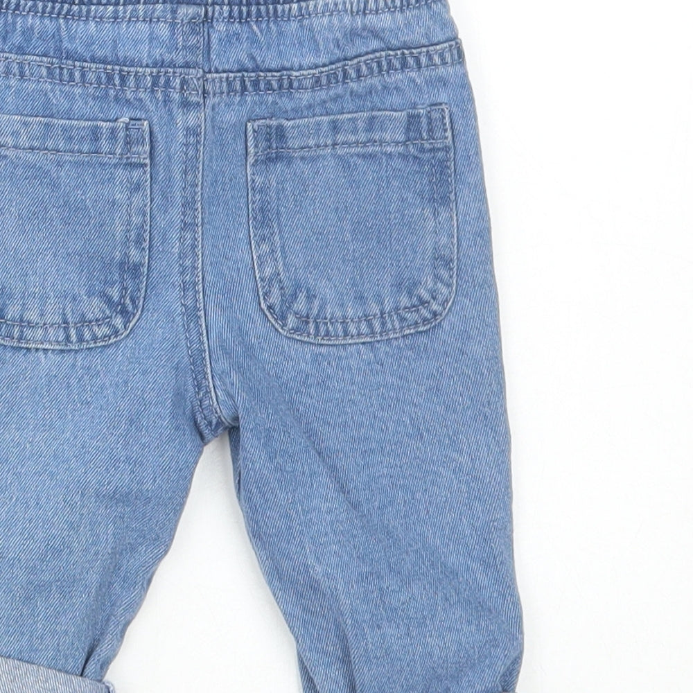 Dunnes Stores Girls Blue Cotton Cargo Jeans Size 6-9 Months Button