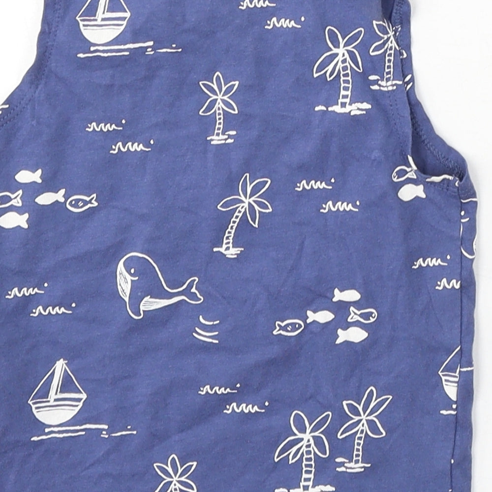 H&M Boys Blue Geometric Cotton Basic Tank Size 9-12 Months Round Neck - fish print