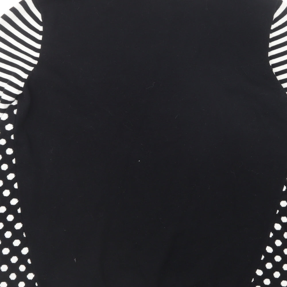Oui Womens Black Round Neck Striped Cotton Pullover Jumper Size 10