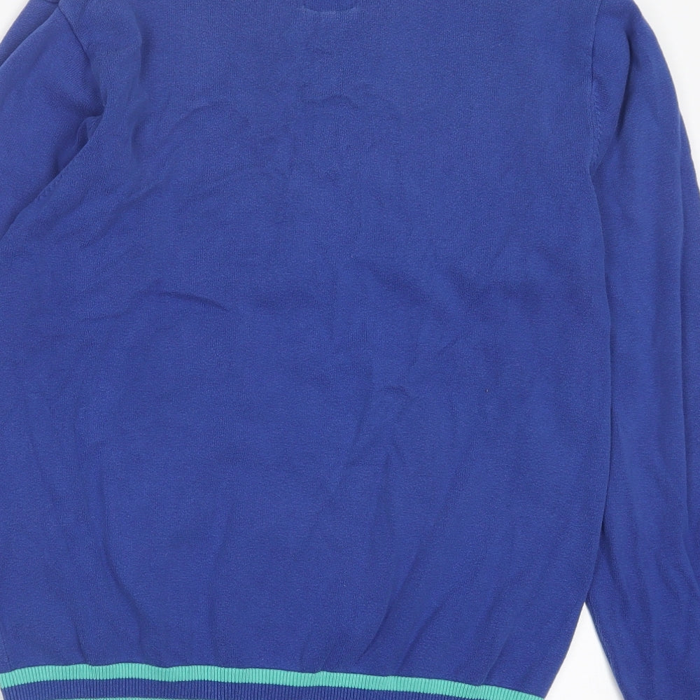 Benzini Mens Black V-Neck Striped Cotton Pullover Jumper Size M