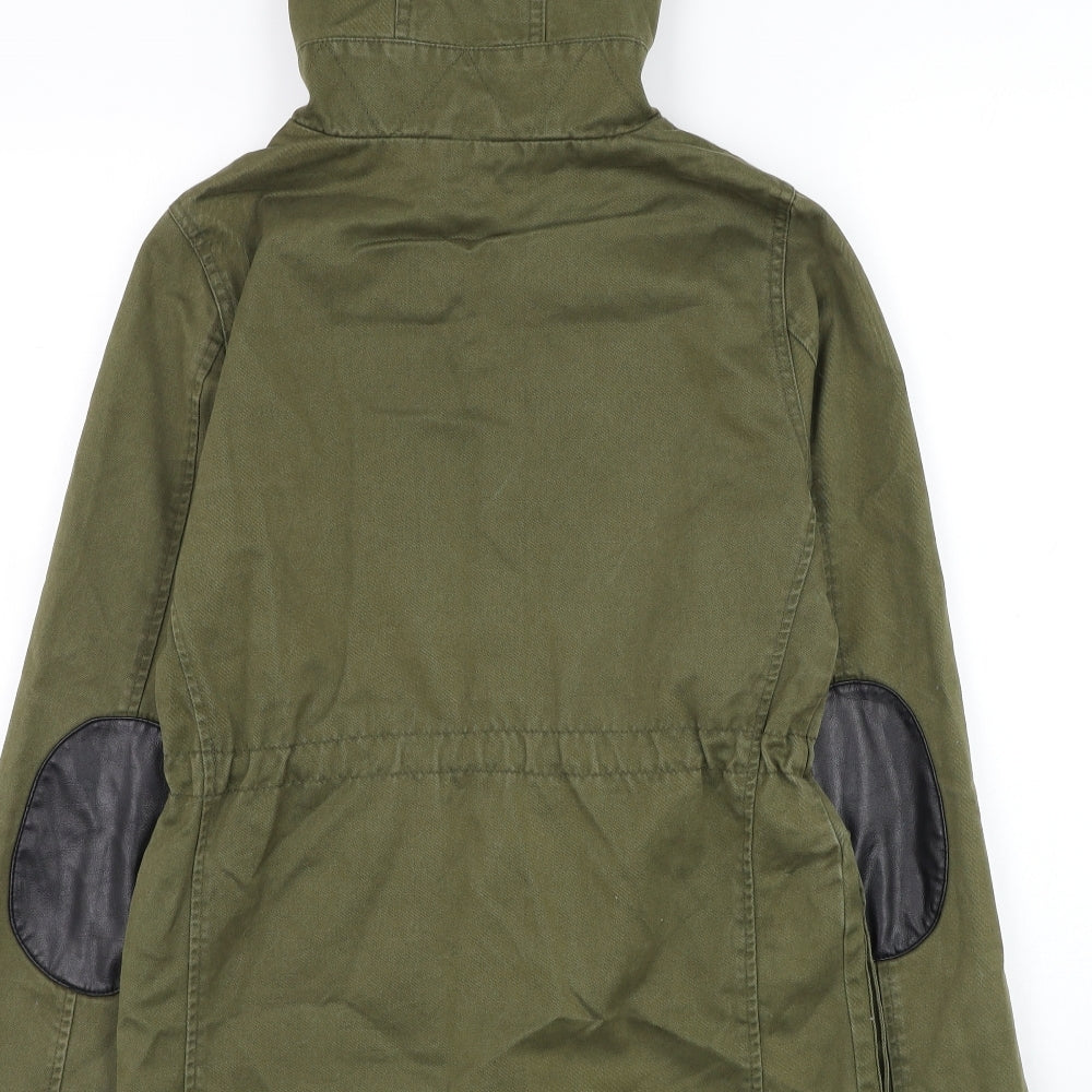 Topshop Womens Green Parka Coat Size 6 Zip - Elbow Patches