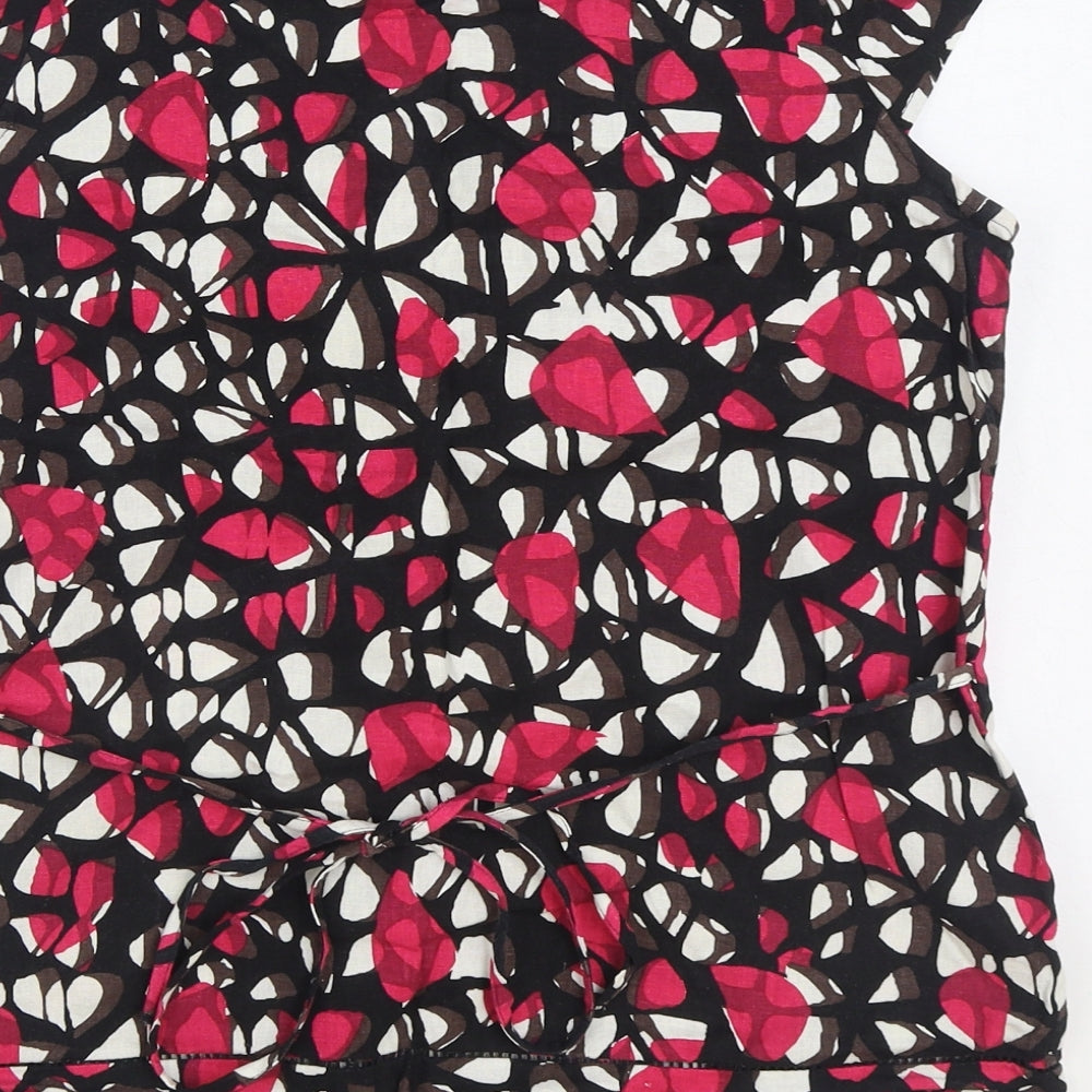 Marks and Spencer Womens Multicoloured Geometric Linen Basic Blouse Size 8 Boat Neck