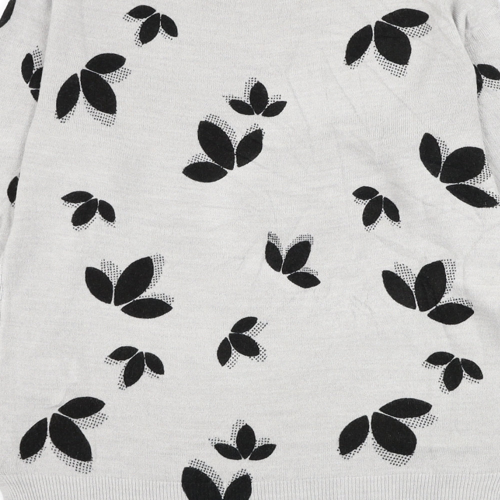 Marks and Spencer Womens Grey Round Neck Geometric Acrylic Pullover Jumper Size 10 - Leaf Print