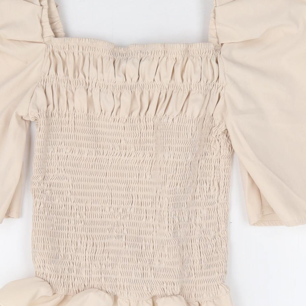 In Vogue Womens Beige Cotton Basic Blouse Size S Square Neck