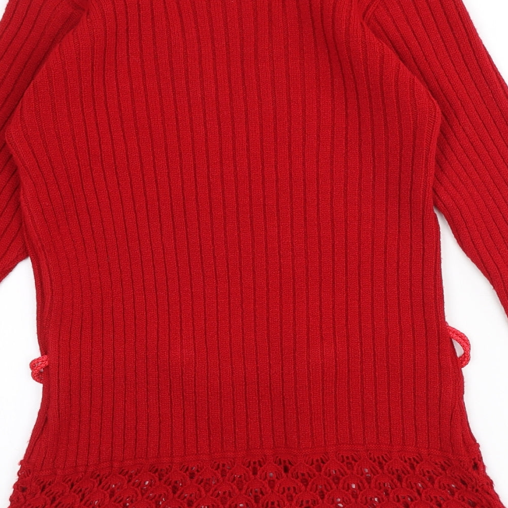 Impulse Womens Red V-Neck Acrylic Pullover Jumper Size S