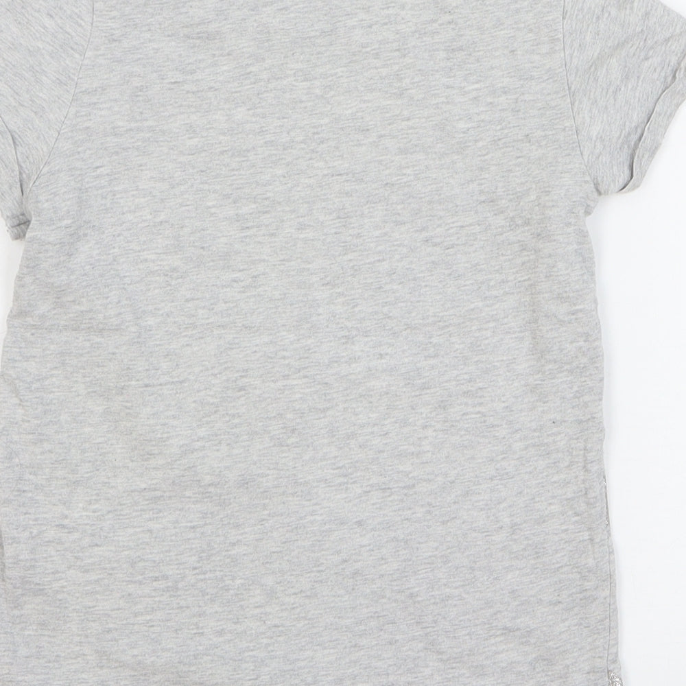 H&M Girls Grey Polka Dot Cotton Basic T-Shirt Size 7-8 Years Round Neck Pullover