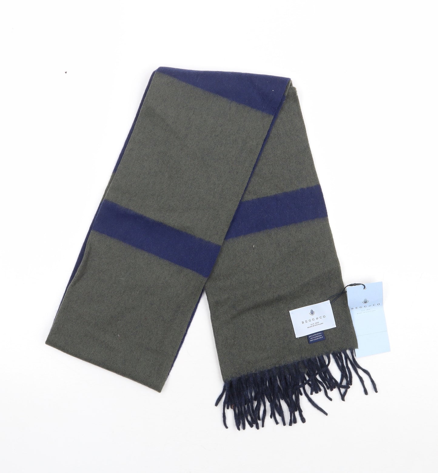 Begg & Co Mens Green Striped Wool Scarf Size Regular