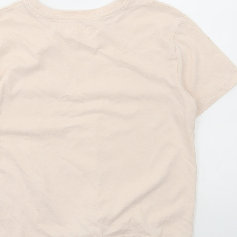 Peacocks Girls Beige Cotton Cropped T-Shirt Size 9-10 Years Round Neck Pullover - Besties