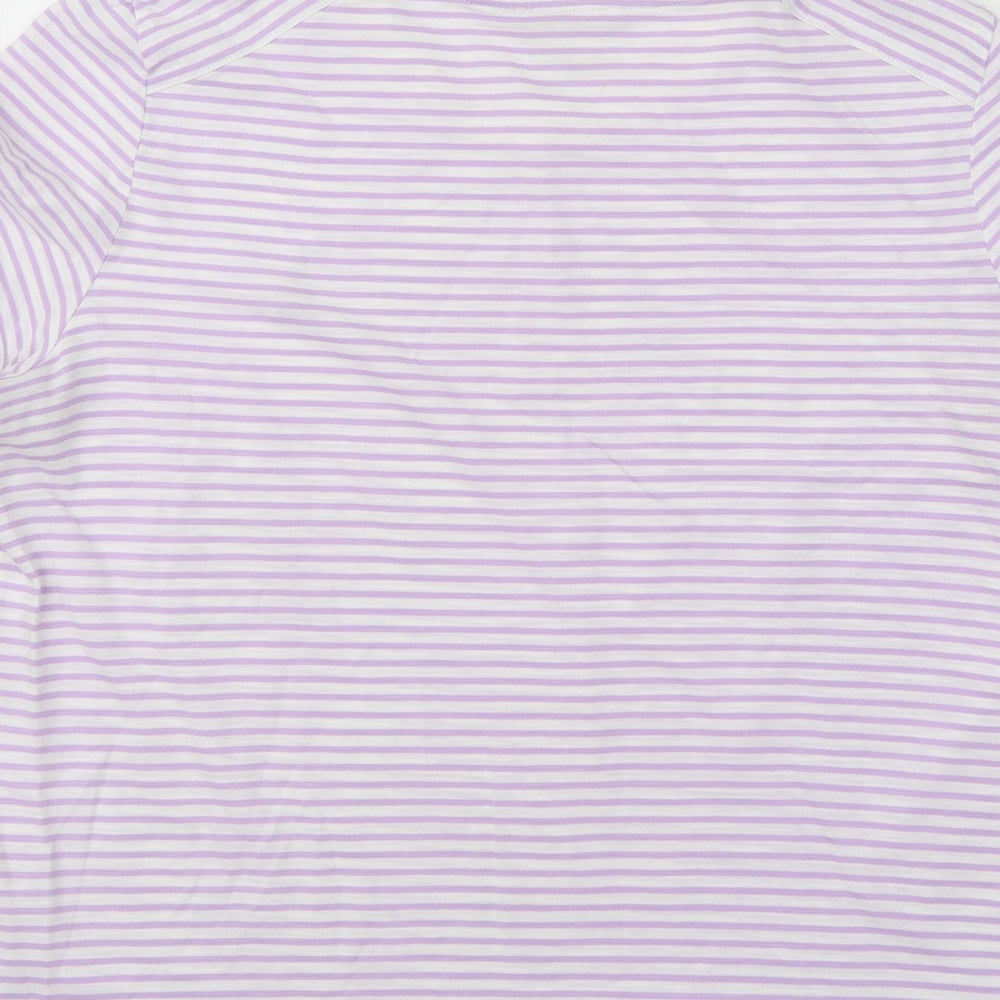 espirit Womens Purple Striped Cotton Basic T-Shirt Size L Round Neck - Eiffel Tower