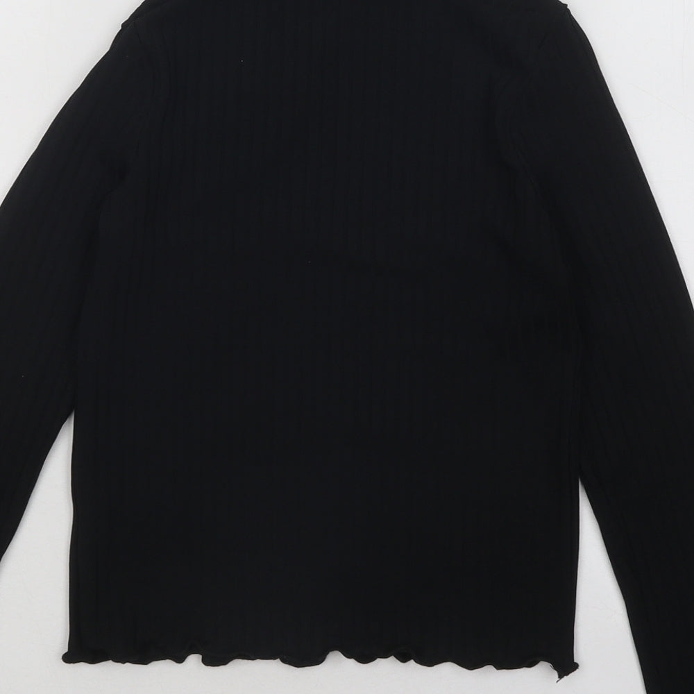 Candy Couture Girls Black Polyester Basic T-Shirt Size 10 Years Mock Neck Pullover - Lettuce Edging