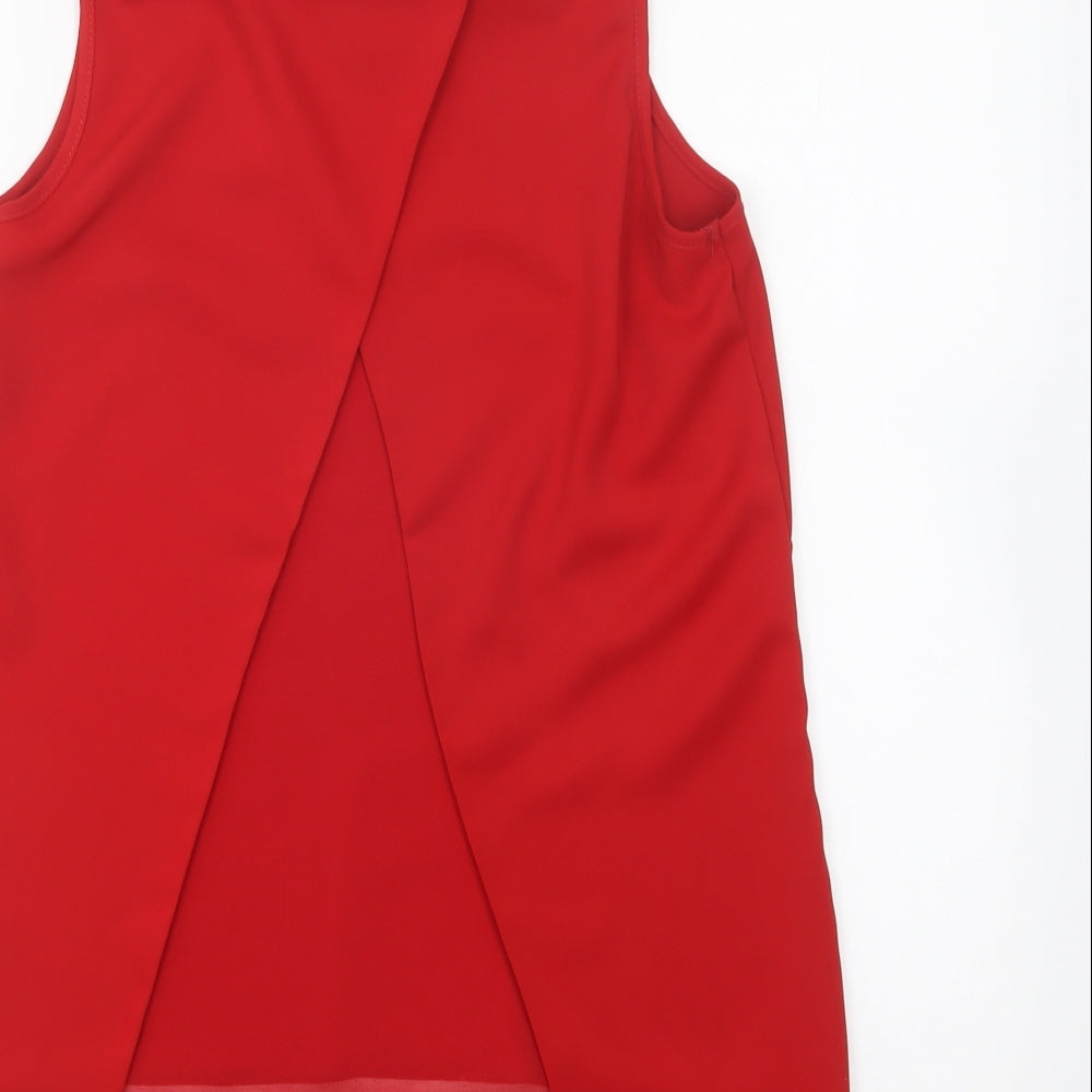 Dorothy Perkins Womens Red Polyester Basic Blouse Size 8 Round Neck