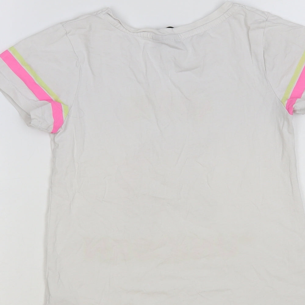 Primark Girls White Cotton Pullover T-Shirt Size 7-8 Years Crew Neck Pullover - Unicorn