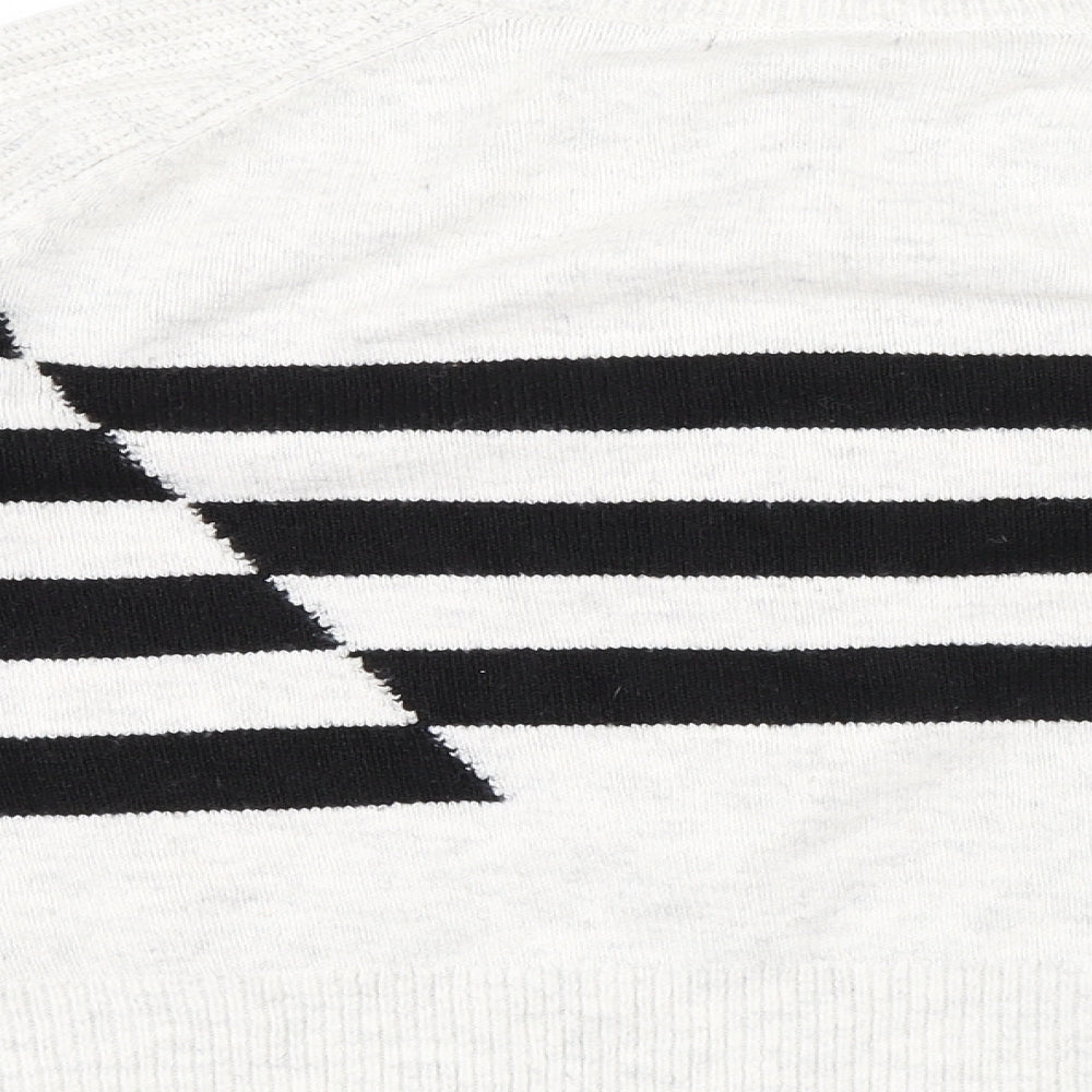 Marks and Spencer Womens White Round Neck Striped Acrylic Pullover Jumper Size M