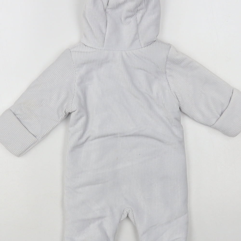 Matalan Baby Grey Quilted Snowsuit Size 0-3 Months Zip - Bear Hood