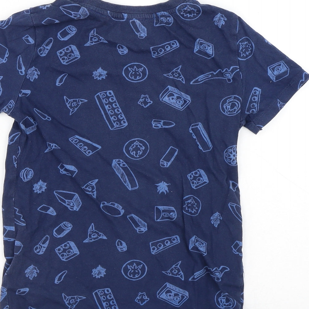 H&M Boys Blue Geometric Cotton Basic T-Shirt Size 6-7 Years Round Neck - Lego Ninjago