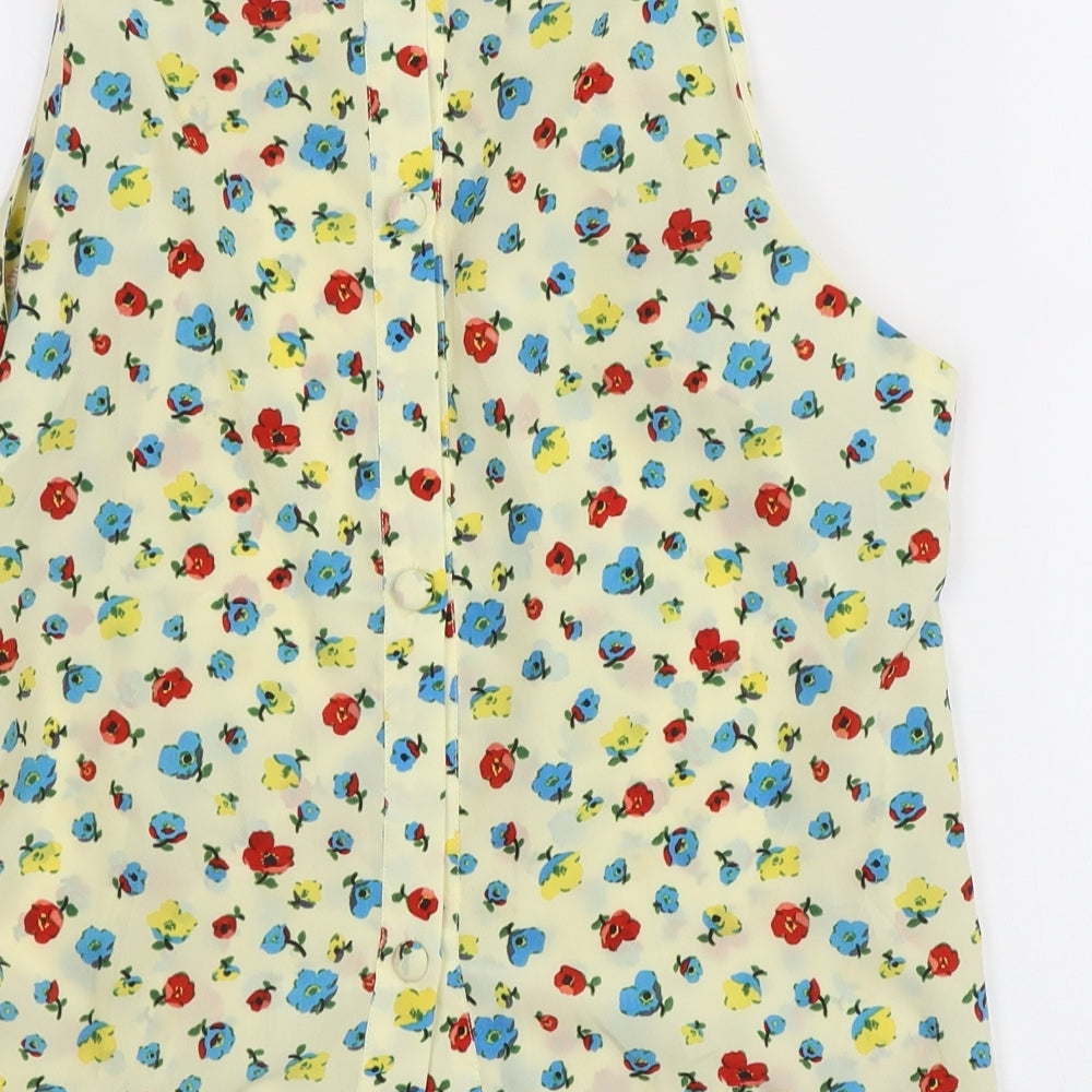 Exhibit Womens Yellow Floral Polyester Tunic Blouse Size 12 Round Neck