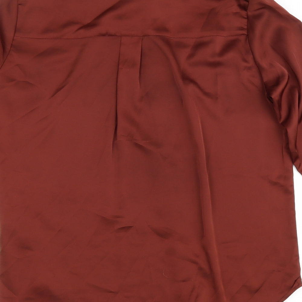 H&M Womens Brown Polyester Basic Button-Up Size 32 Collared