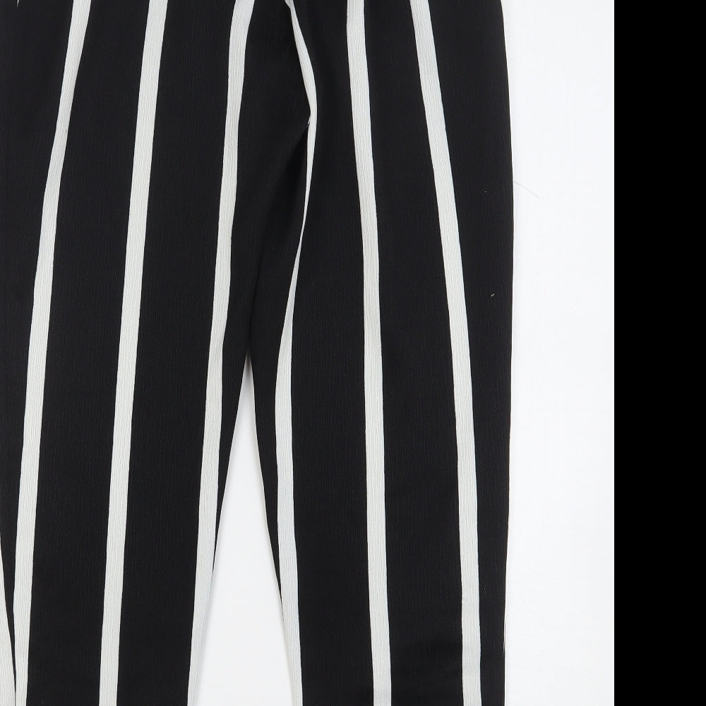 River Island Womens Black Striped Polyester Trousers Size 10 L27 in Regular Tie