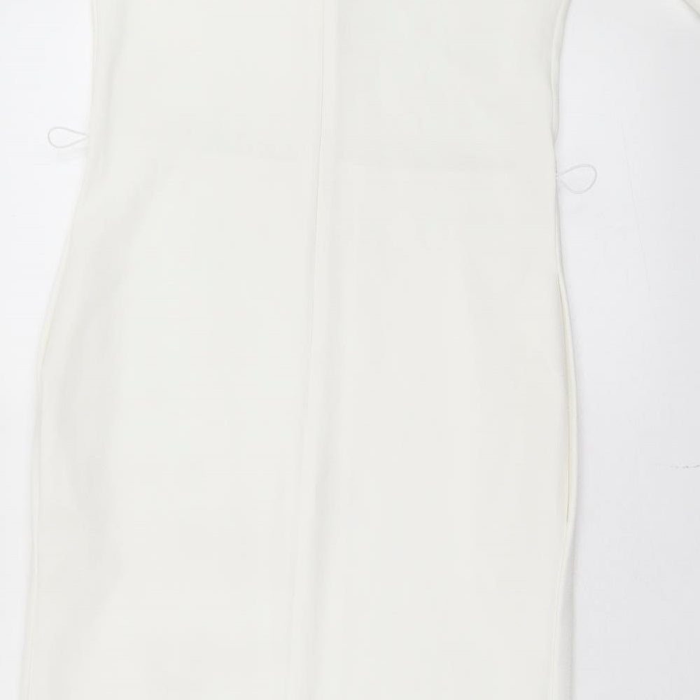 Marks and Spencer Womens White Polyester A-Line Size 8 V-Neck Zip