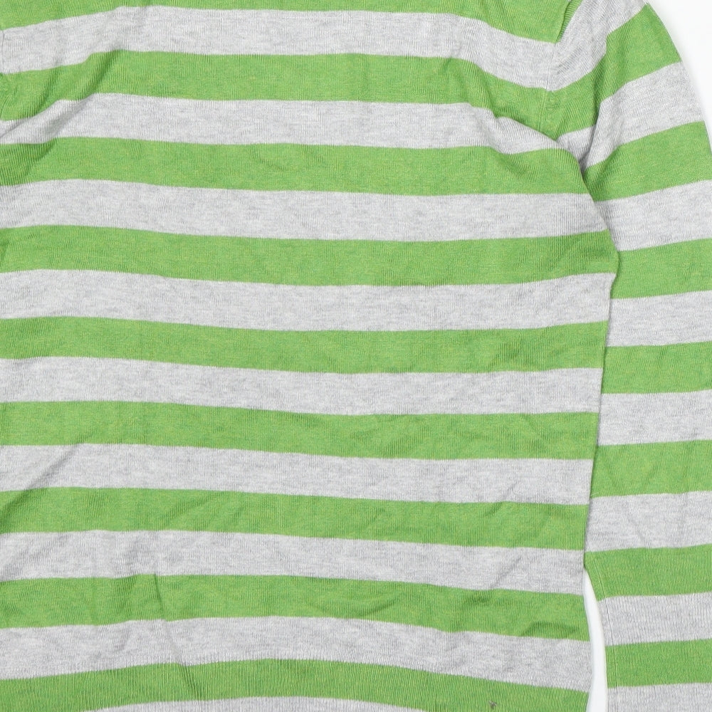 New Look Womens Grey Boat Neck Striped Acrylic Pullover Jumper Size 12