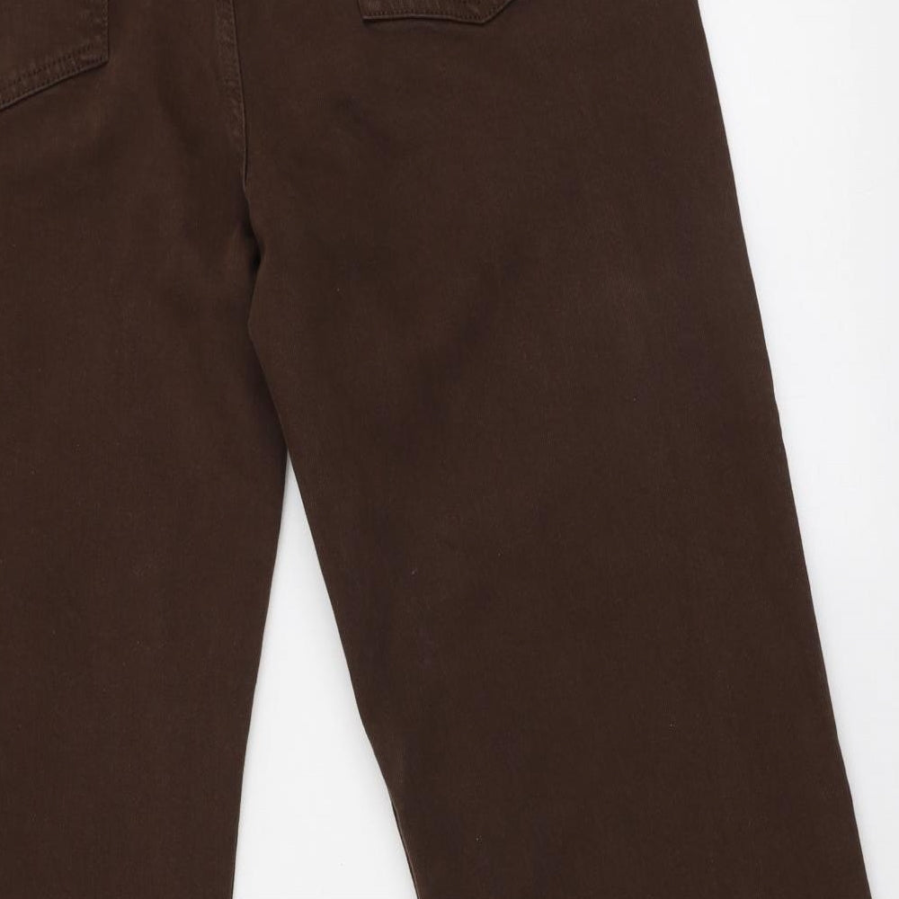 Primark Womens Brown Cotton Wide-Leg Jeans Size 16 L30 in Regular