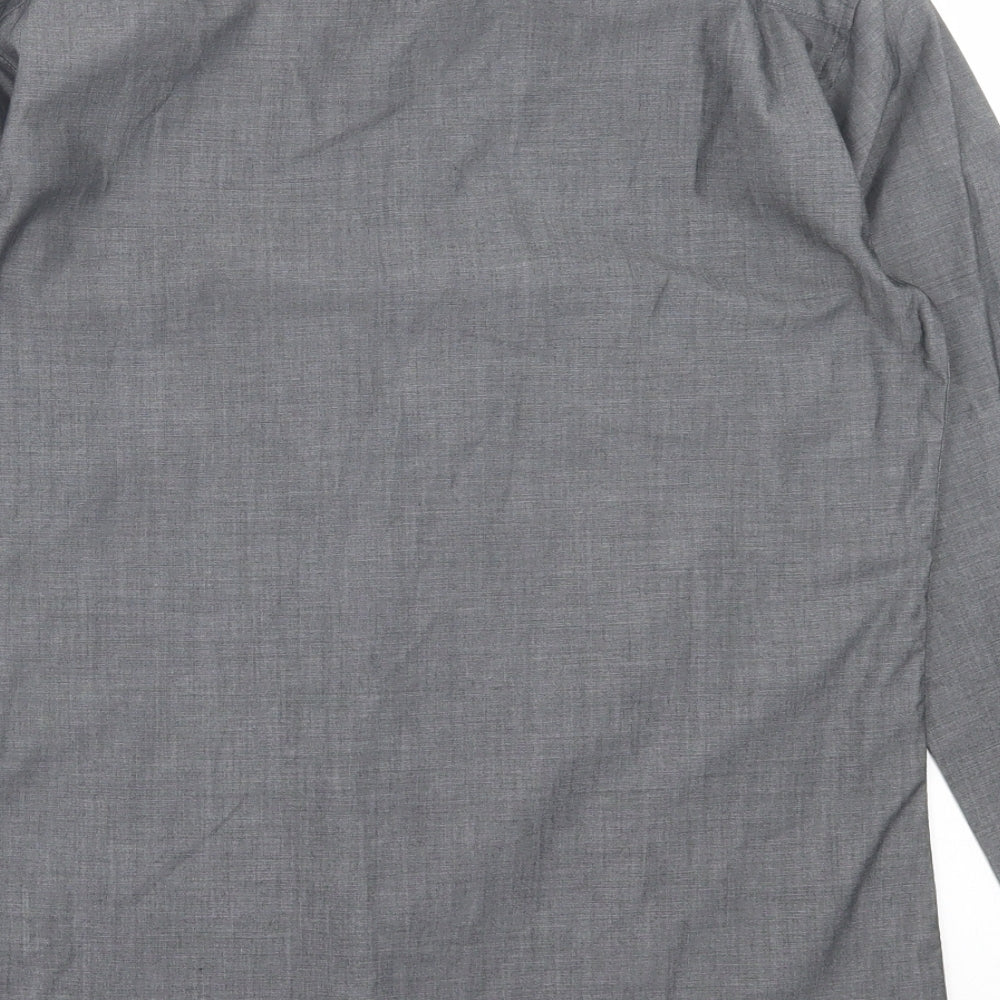 Cedar Wood State Mens Grey Polyester Button-Up Size 14.5 Collared Button
