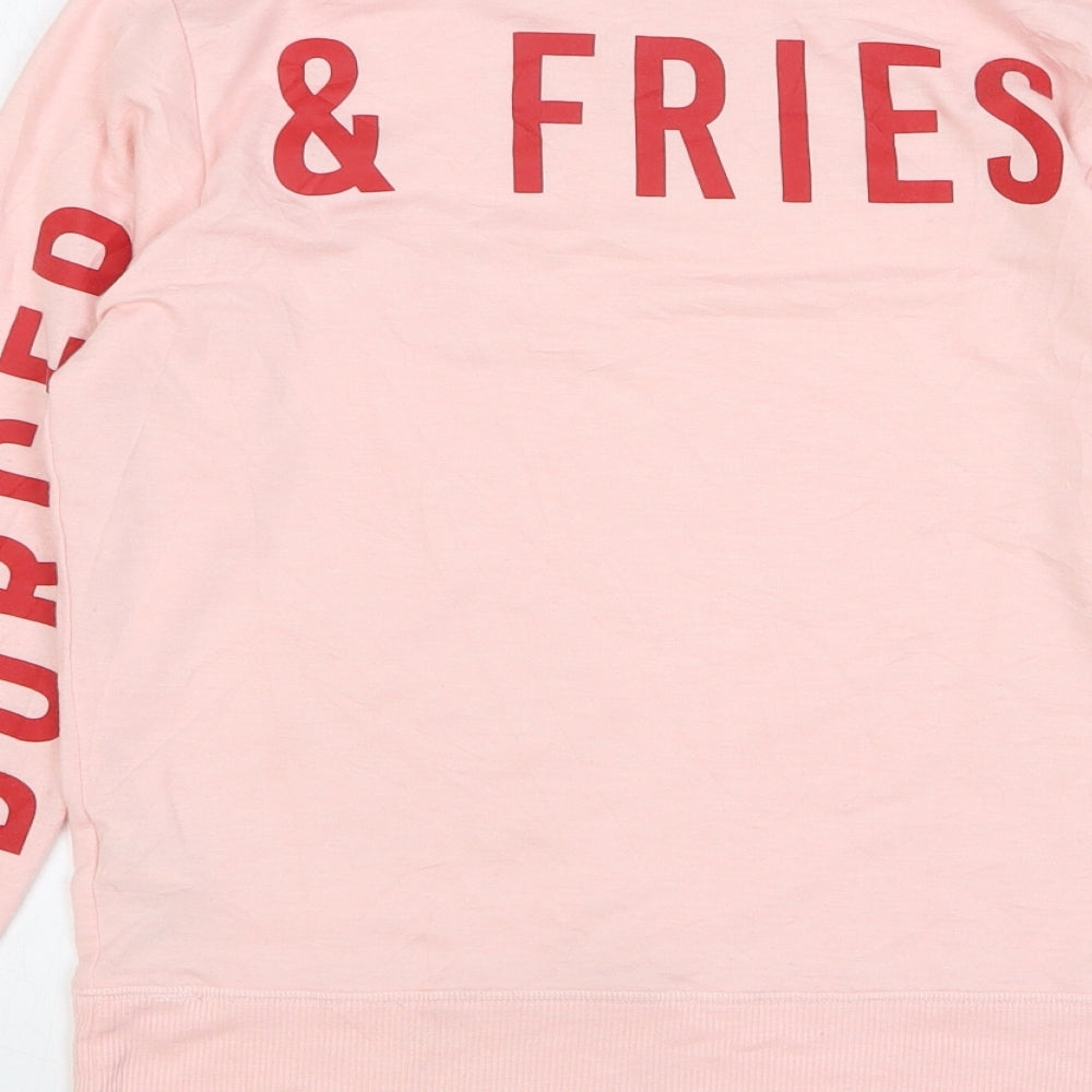 New Look Girls Pink Polyester Basic T-Shirt Size M Round Neck Pullover - Burger & Fries Fan Club