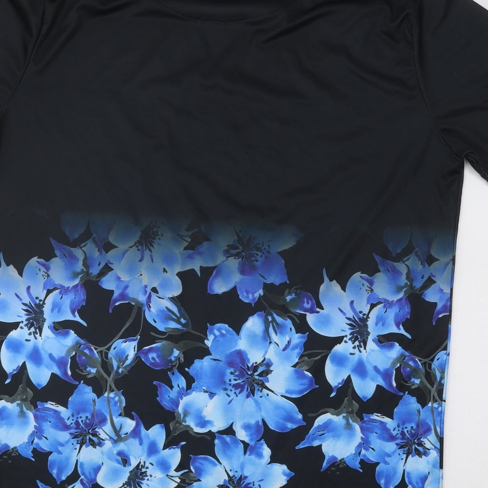 Beck & Hersey Mens Blue Floral Polyester T-Shirt Size 2XL Round Neck