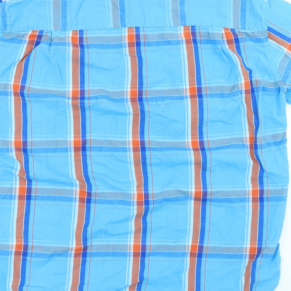 Atlas for Men Mens Blue Plaid Cotton Button-Up Size L Collared Button