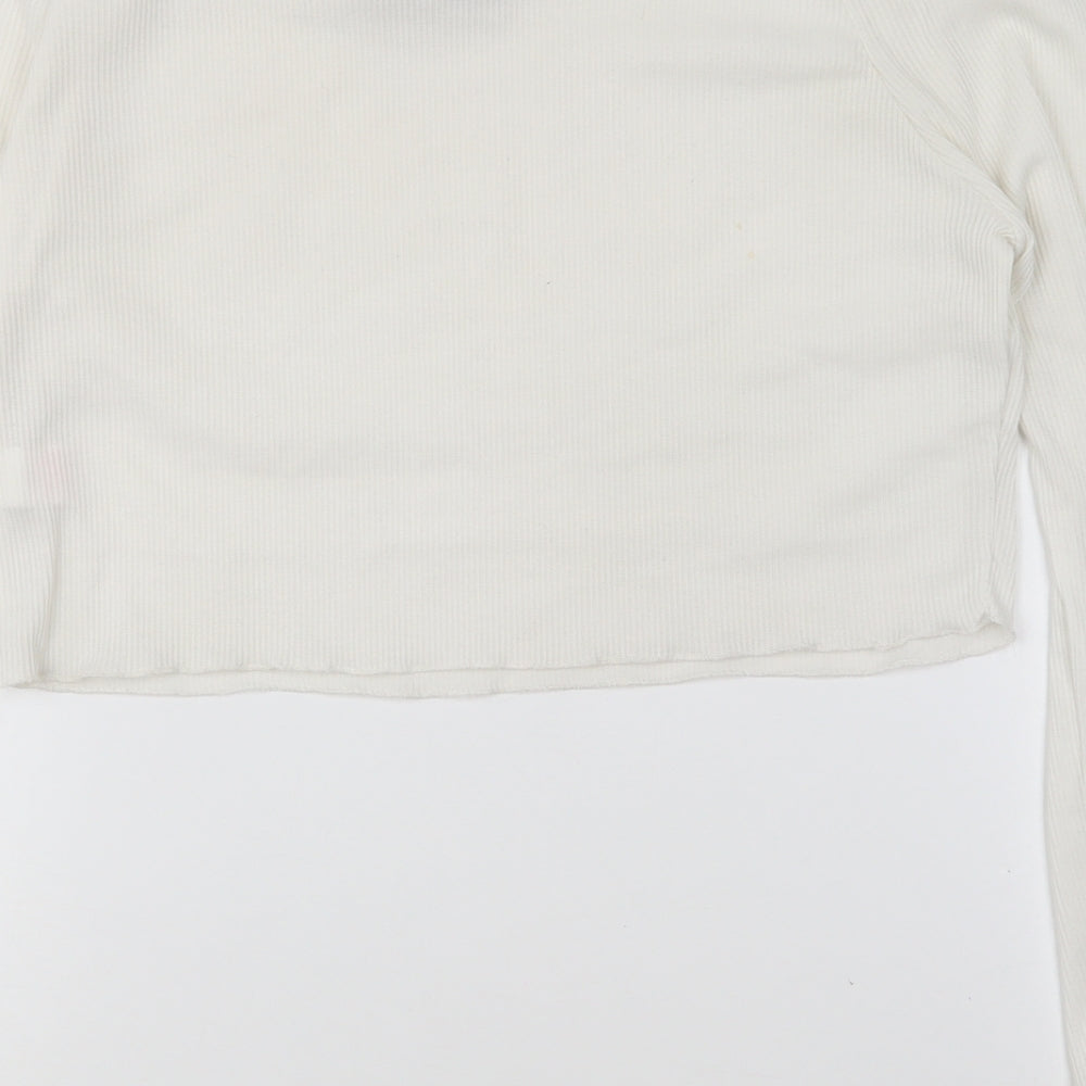 PRETTYLITTLETHING Womens White Polyester Cropped T-Shirt Size 16 Boat Neck