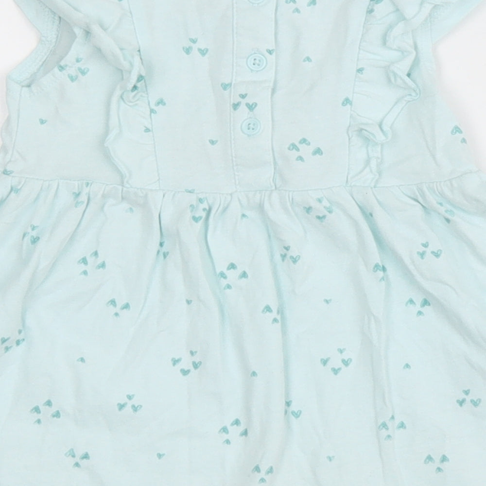 Matalan Girls Blue Geometric Cotton A-Line Size 9-12 Months Round Neck Button - Heart pattern