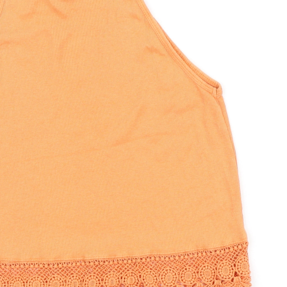 New Look Womens Orange Cotton Camisole Tank Size 8 Round Neck - Lace Trim detail
