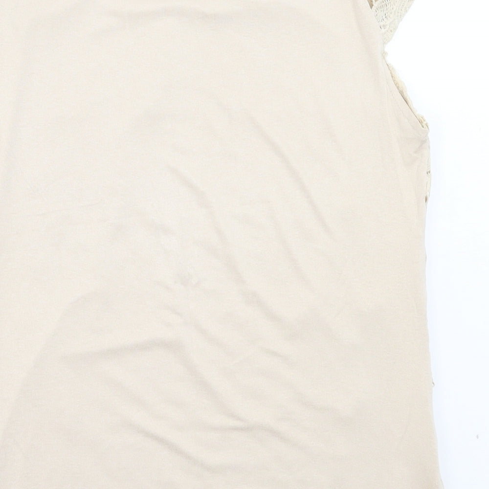 Rio Yangtse Womens Beige Floral Polyester Basic Blouse Size L Crew Neck