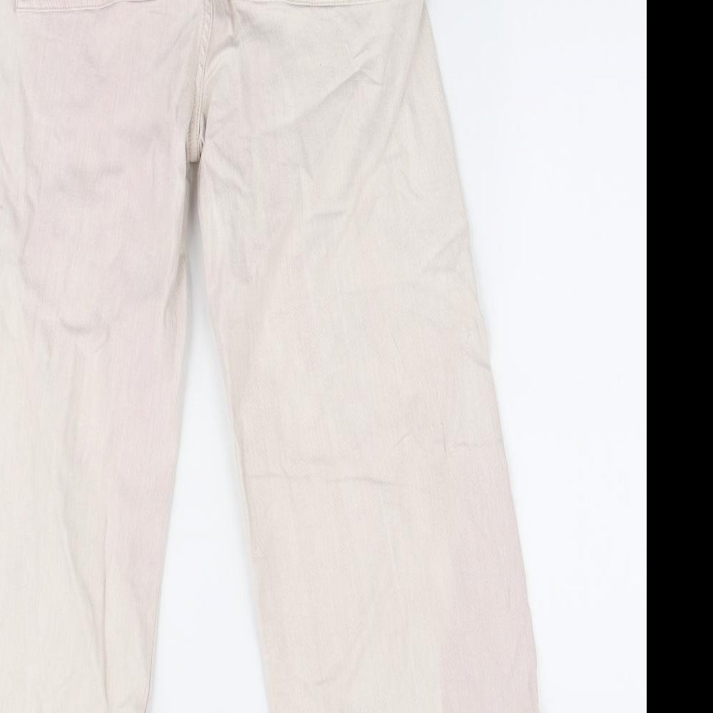 Primark Womens Pink Cotton Wide-Leg Jeans Size 10 L25 in Regular Zip - Cropped