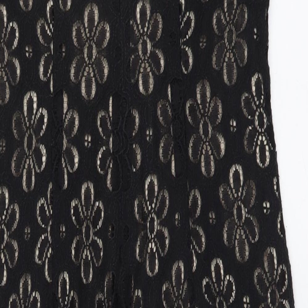 London Times Womens Black Floral Cotton A-Line Size 6 Round Neck Zip
