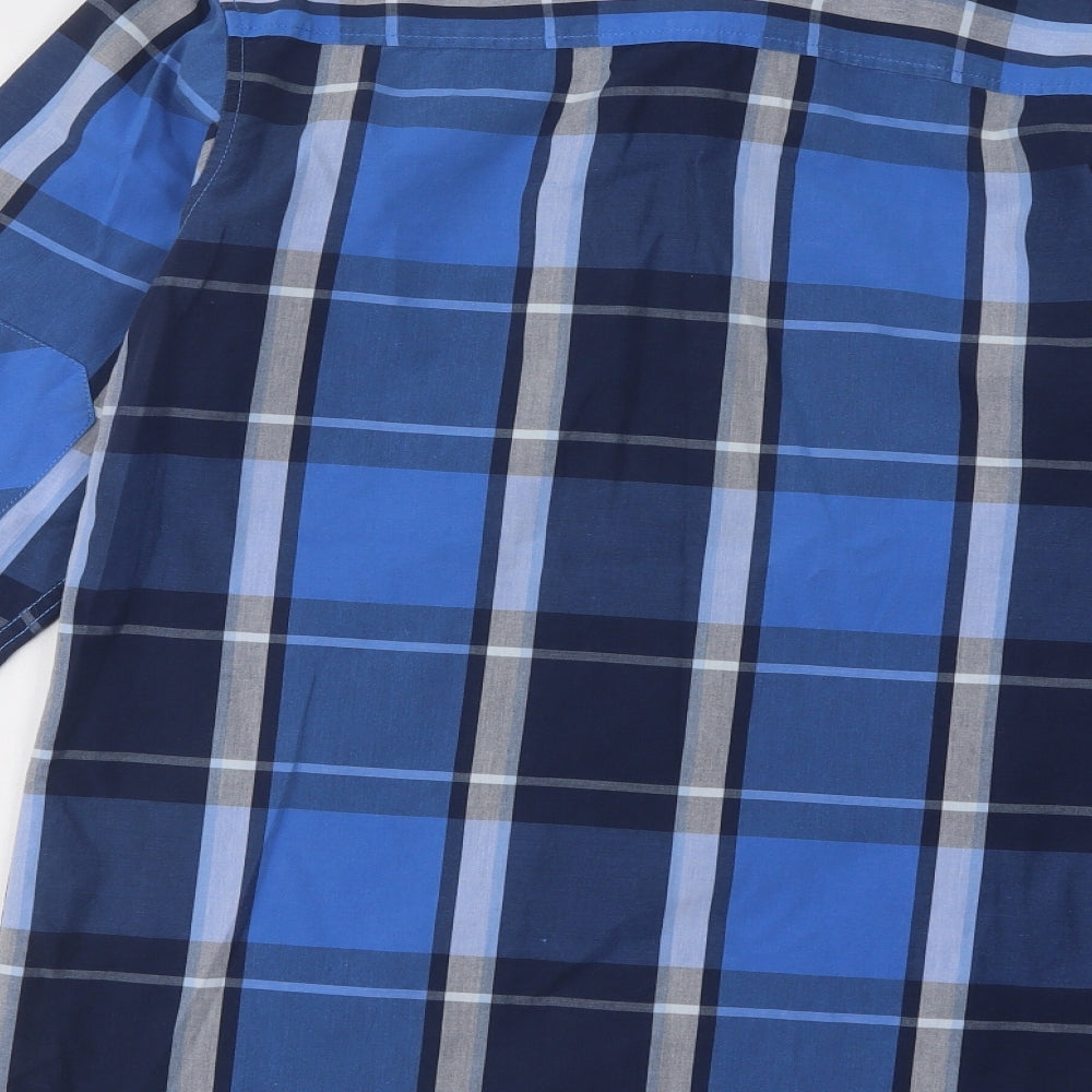 JACK & JONES Mens Blue Plaid Cotton Button-Up Size S Collared Button