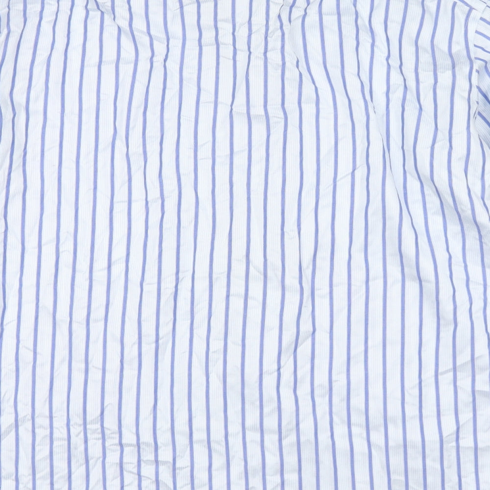 Chester Barrie Mens Blue Striped Cotton Dress Shirt Size 16.5 Collared Button