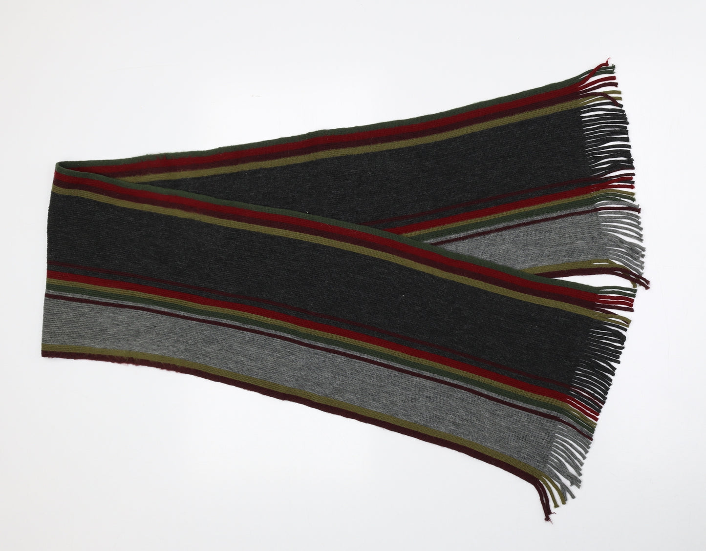 Preworn Mens Multicoloured Striped Polyester Rectangle Scarf Scarf Size Regular