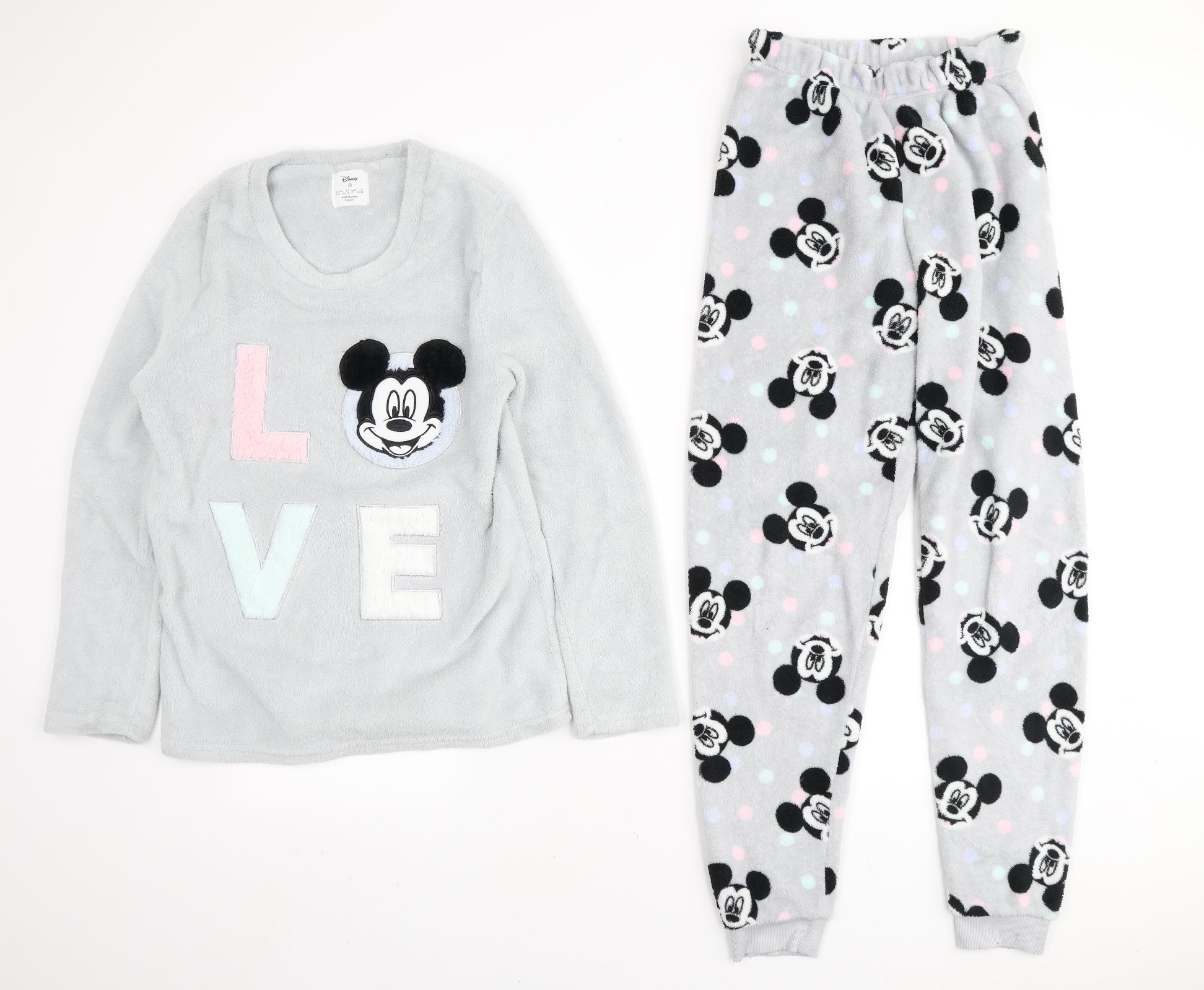 Primark Womens Grey Geometric Polyester Top Pyjama Set Size XS